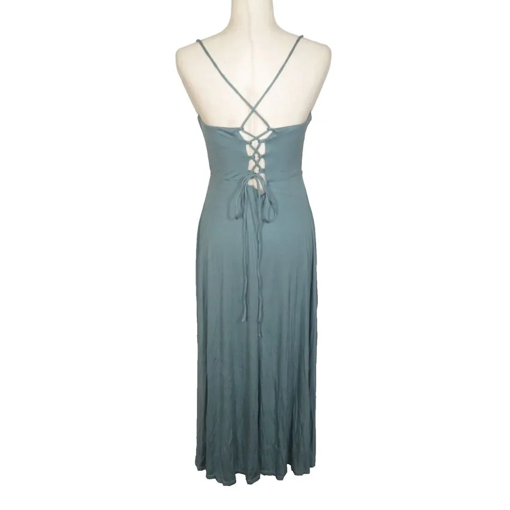 Halara Soft Stretchy Draped Neck Open Back Lace Up Padded Maxi Dress Size Medium - Picture 5 of 15